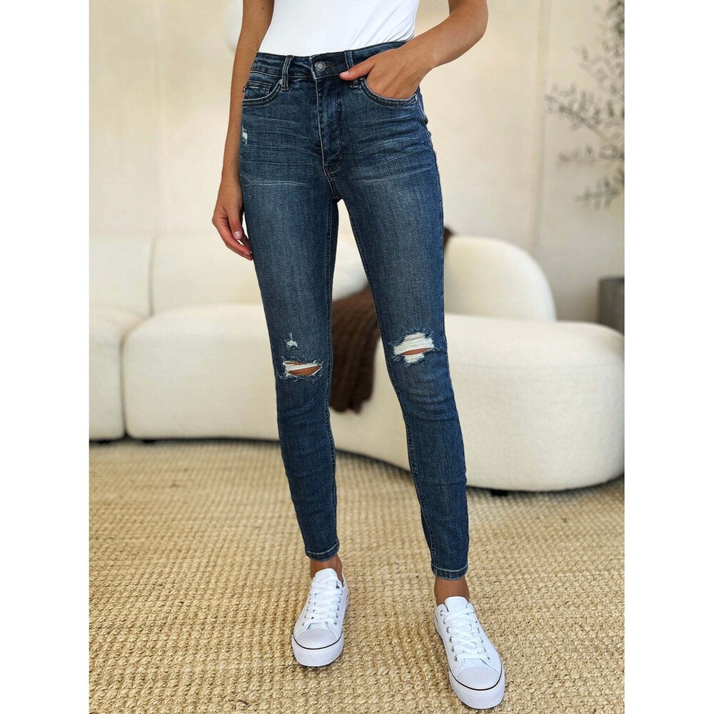 Judy Blue Mid Waist Distressed Slim Jeans